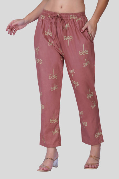 Cool Pink Notch Collar Cotton Printed Pyjama Set