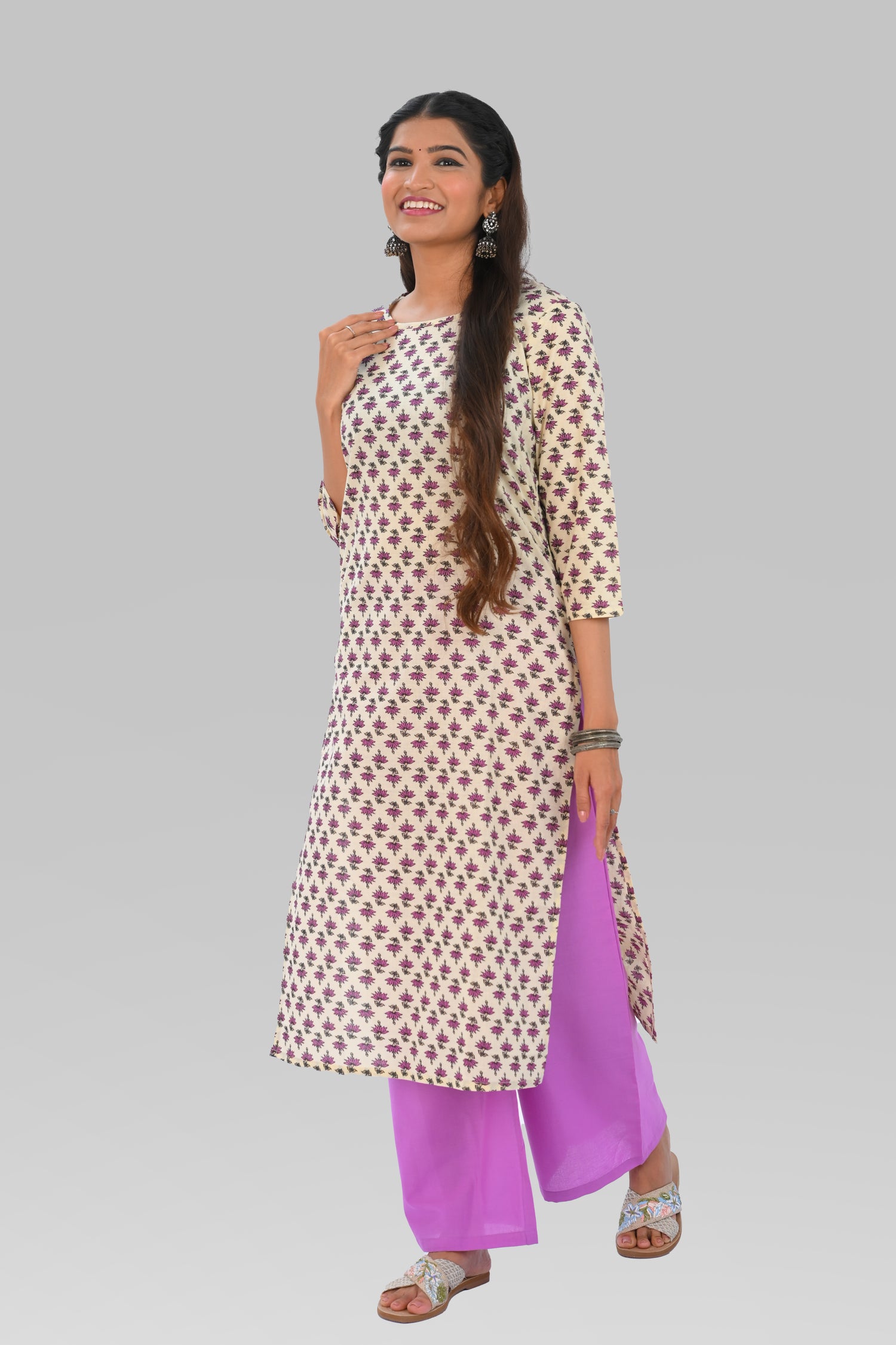 Cream Cotton Printed Kurta Set