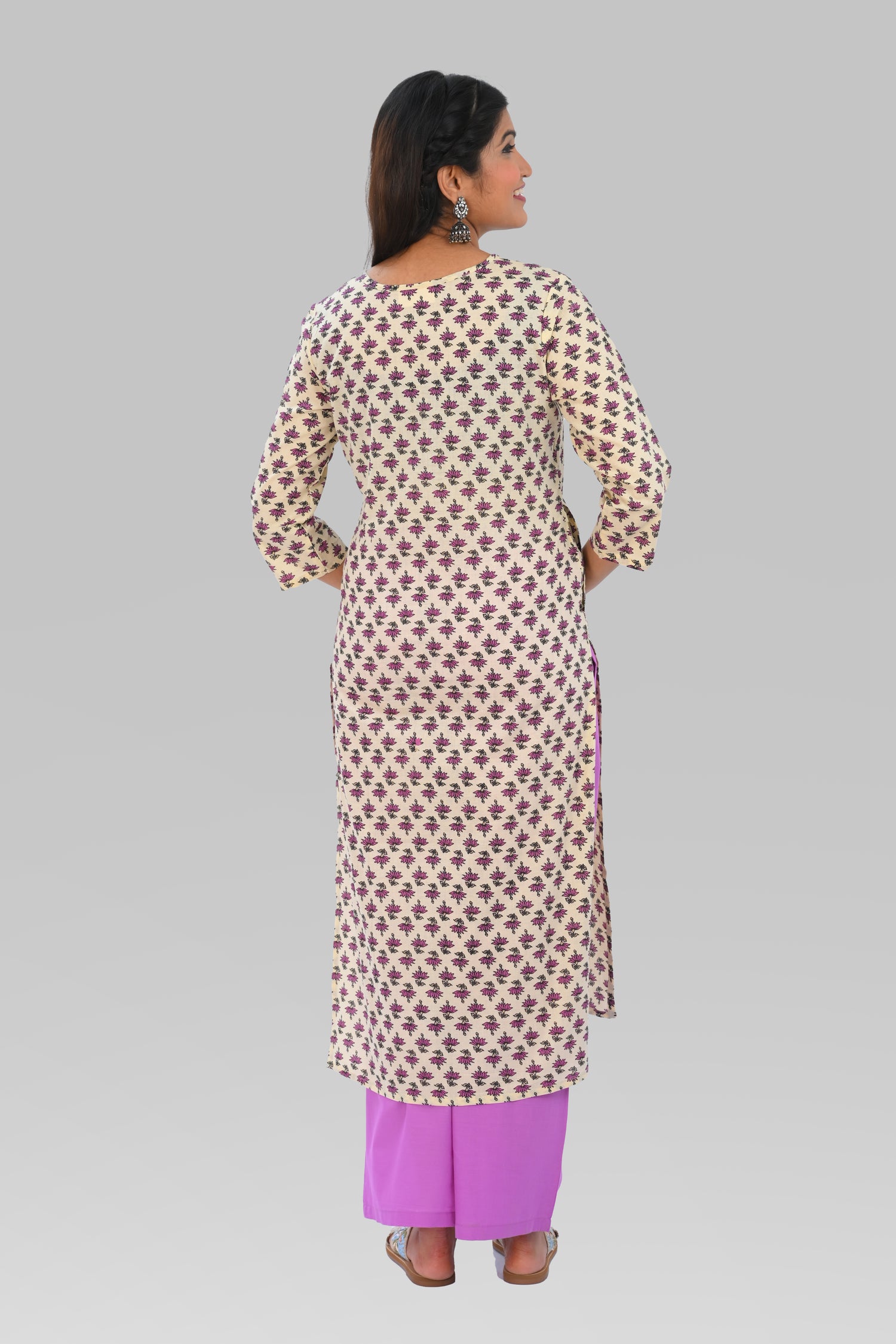 Cream Cotton Printed Kurta Set