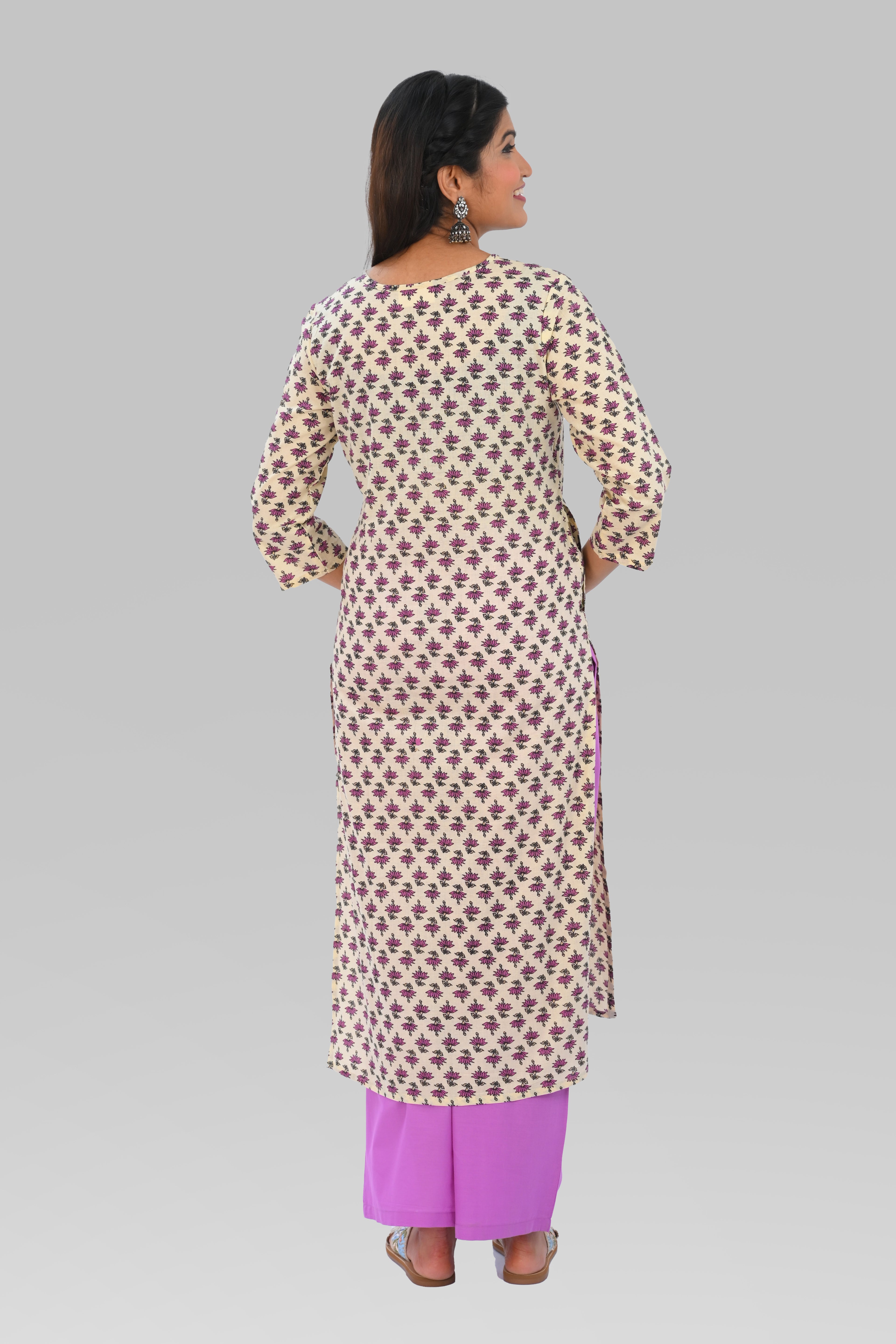 Cream Cotton Printed Kurta Set