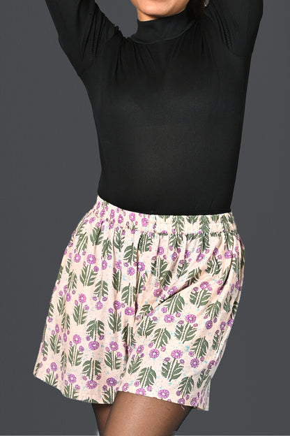 Cream Cotton Printed Shorts