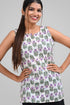Cream Cotton Printed Sleeveless Kurti