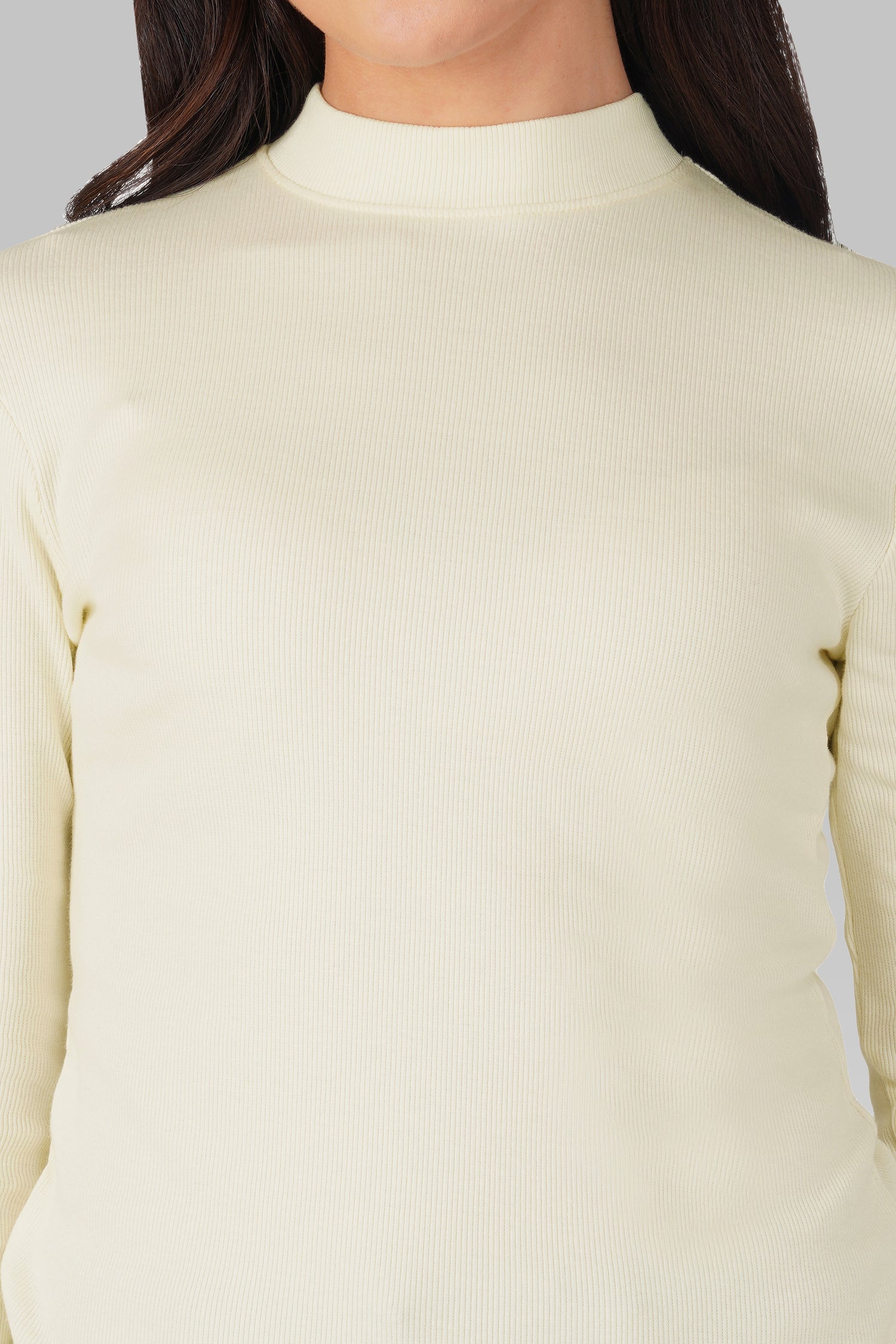 Cream Ribbed Mock Neck Long Sleeve Top