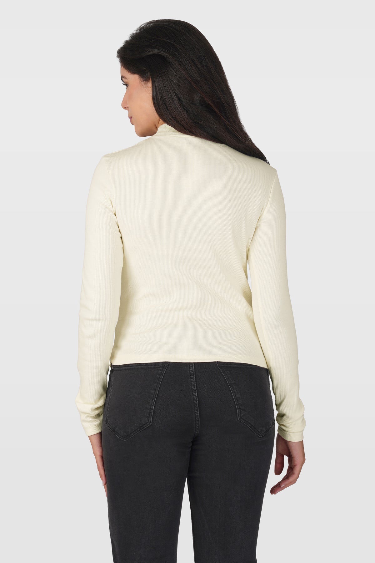 Cream Ribbed Mock Neck Long Sleeve Top