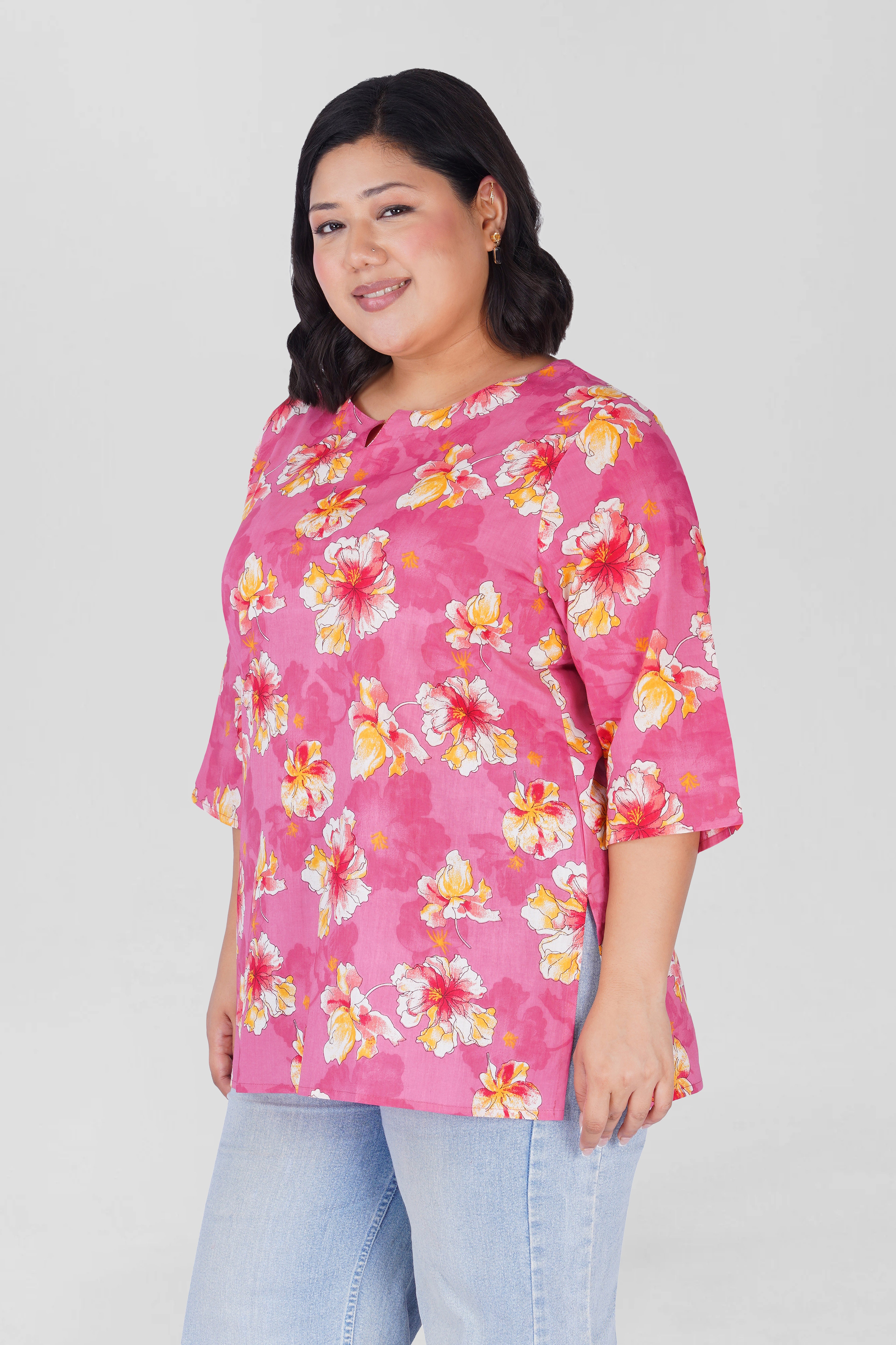 Creamy Berry Plus Size Cotton Printed Kurti