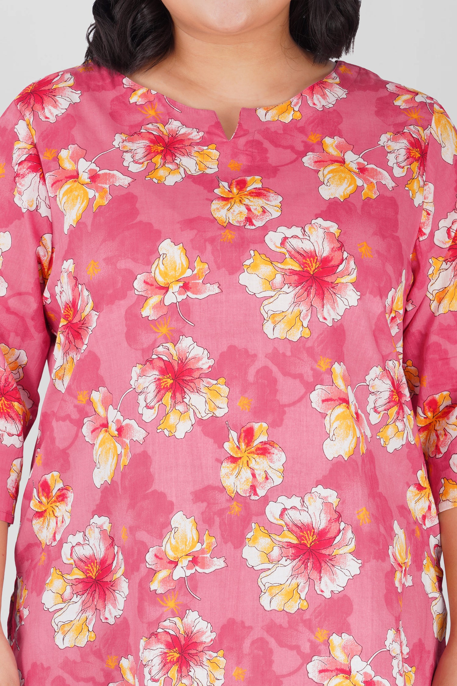 Creamy Berry Plus Size Cotton Printed Kurti
