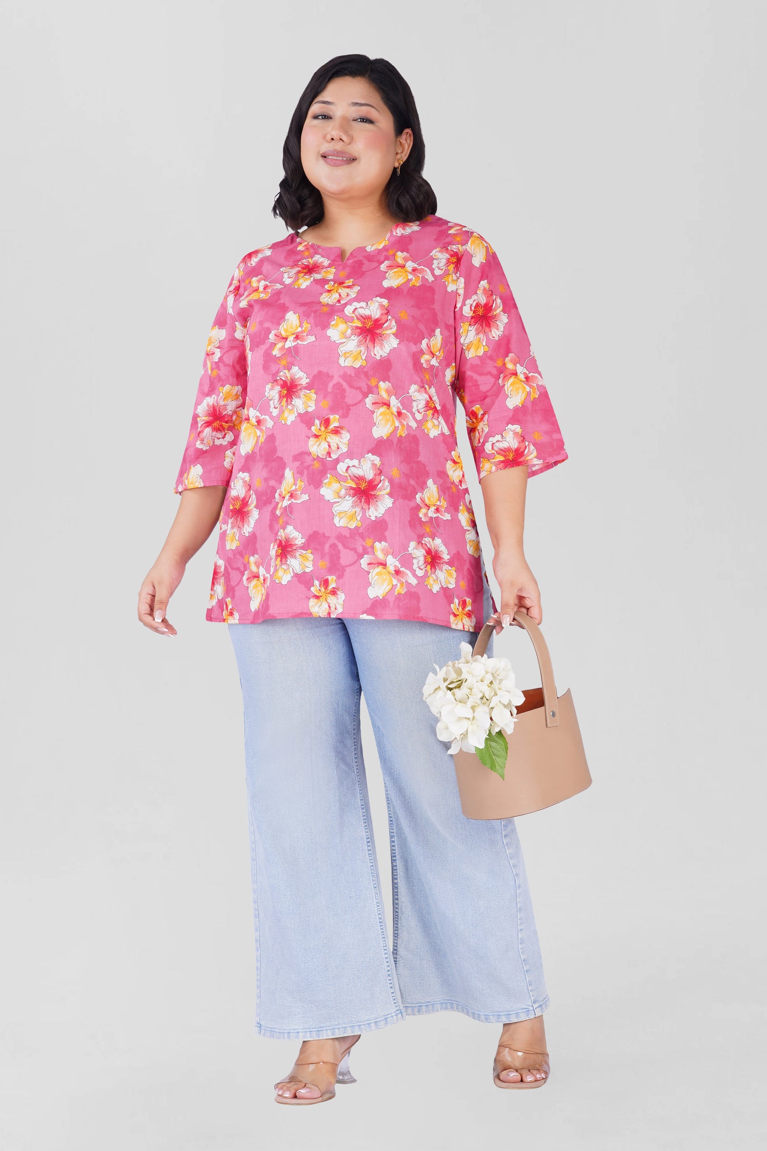 Creamy Berry Plus Size Cotton Printed Kurti