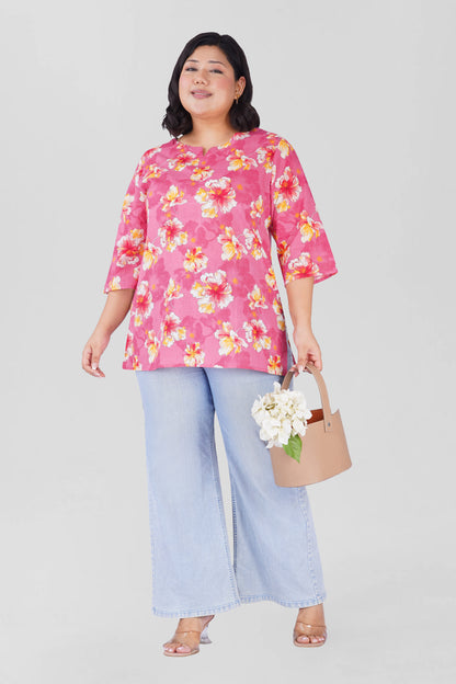 Creamy Berry Plus Size Cotton Printed Kurti