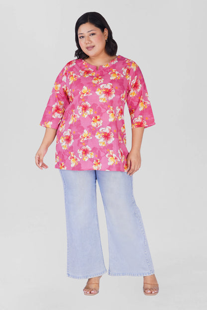 Creamy Berry Plus Size Cotton Printed Kurti