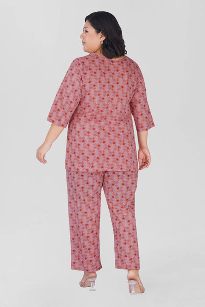 Creamy Berry Plus Size Cotton Printed Pyjama Set