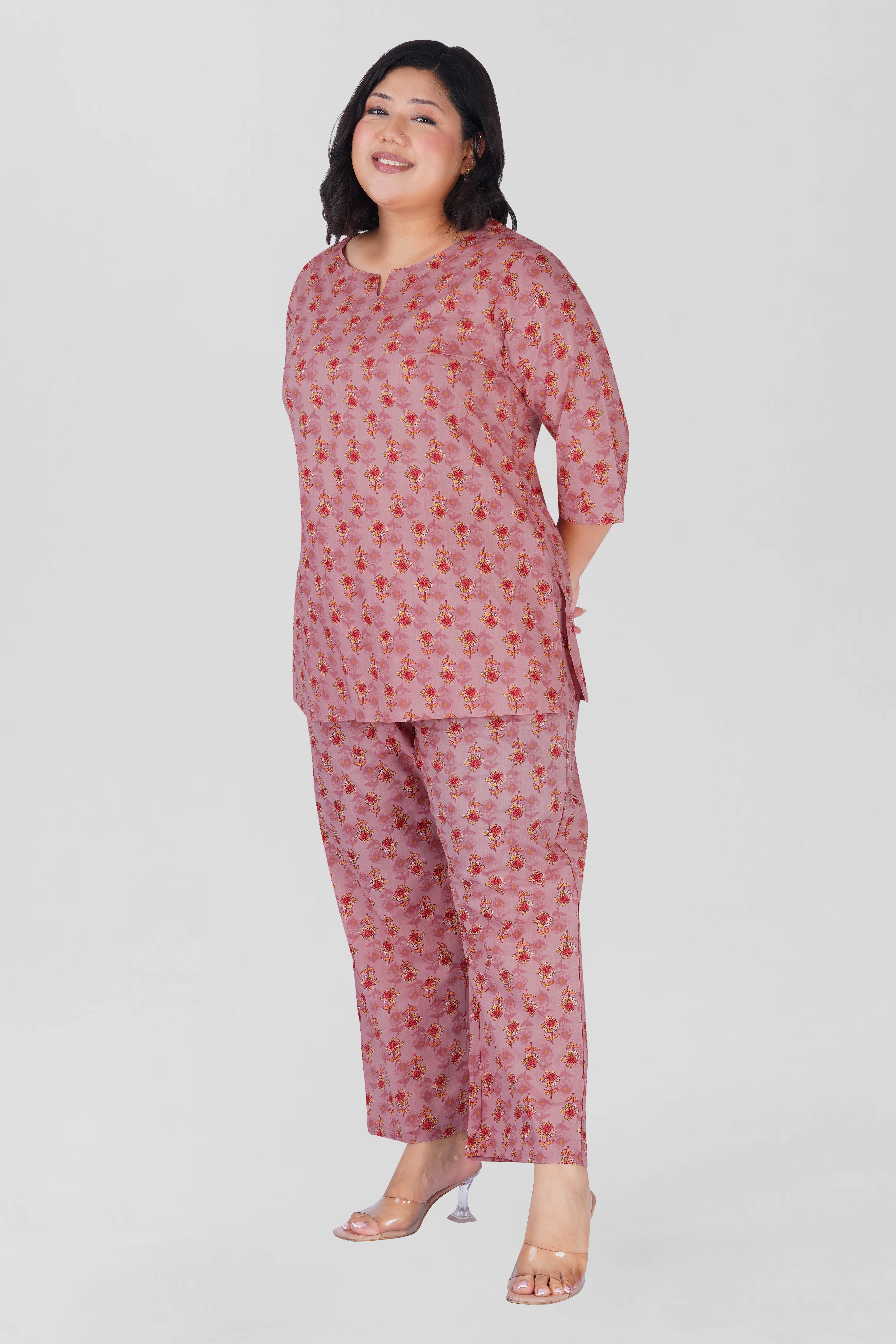 Creamy Berry Plus Size Cotton Printed Pyjama Set