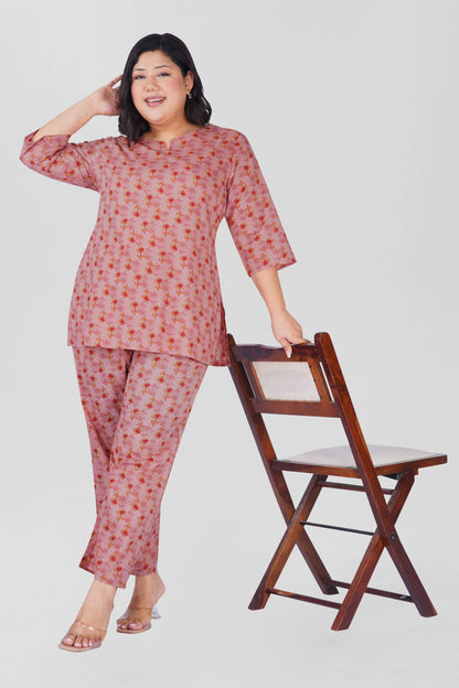 Creamy Berry Plus Size Cotton Printed Pyjama Set