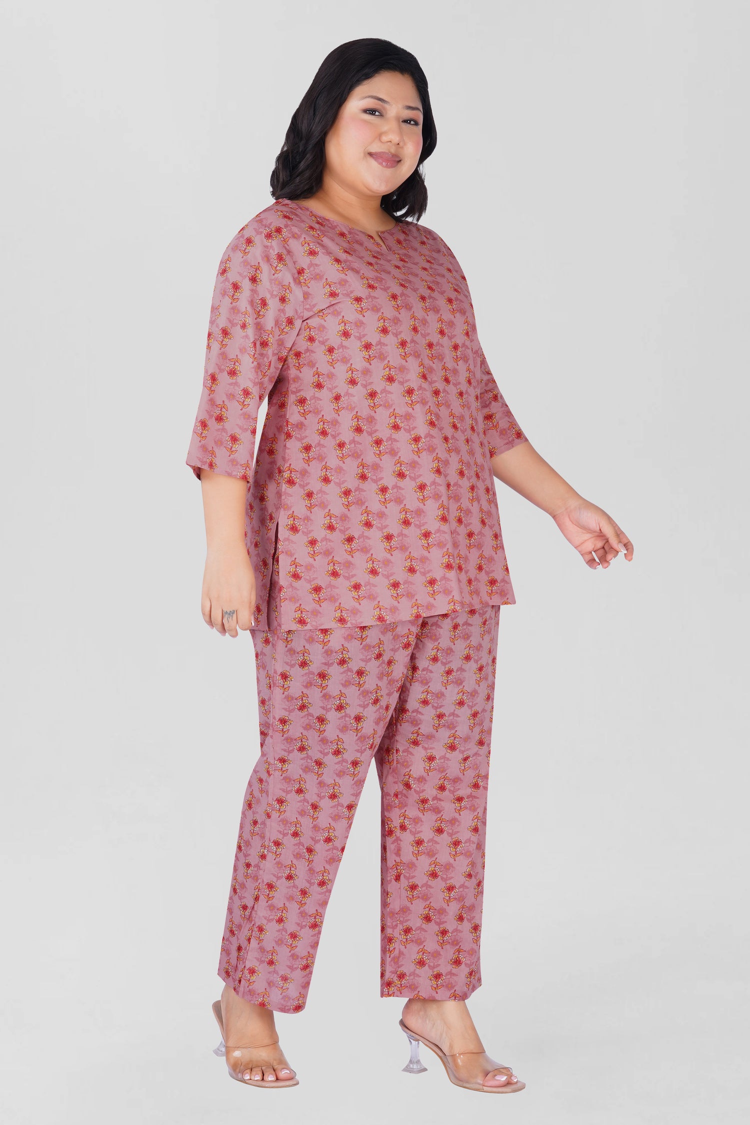 Creamy Berry Plus Size Cotton Printed Pyjama Set