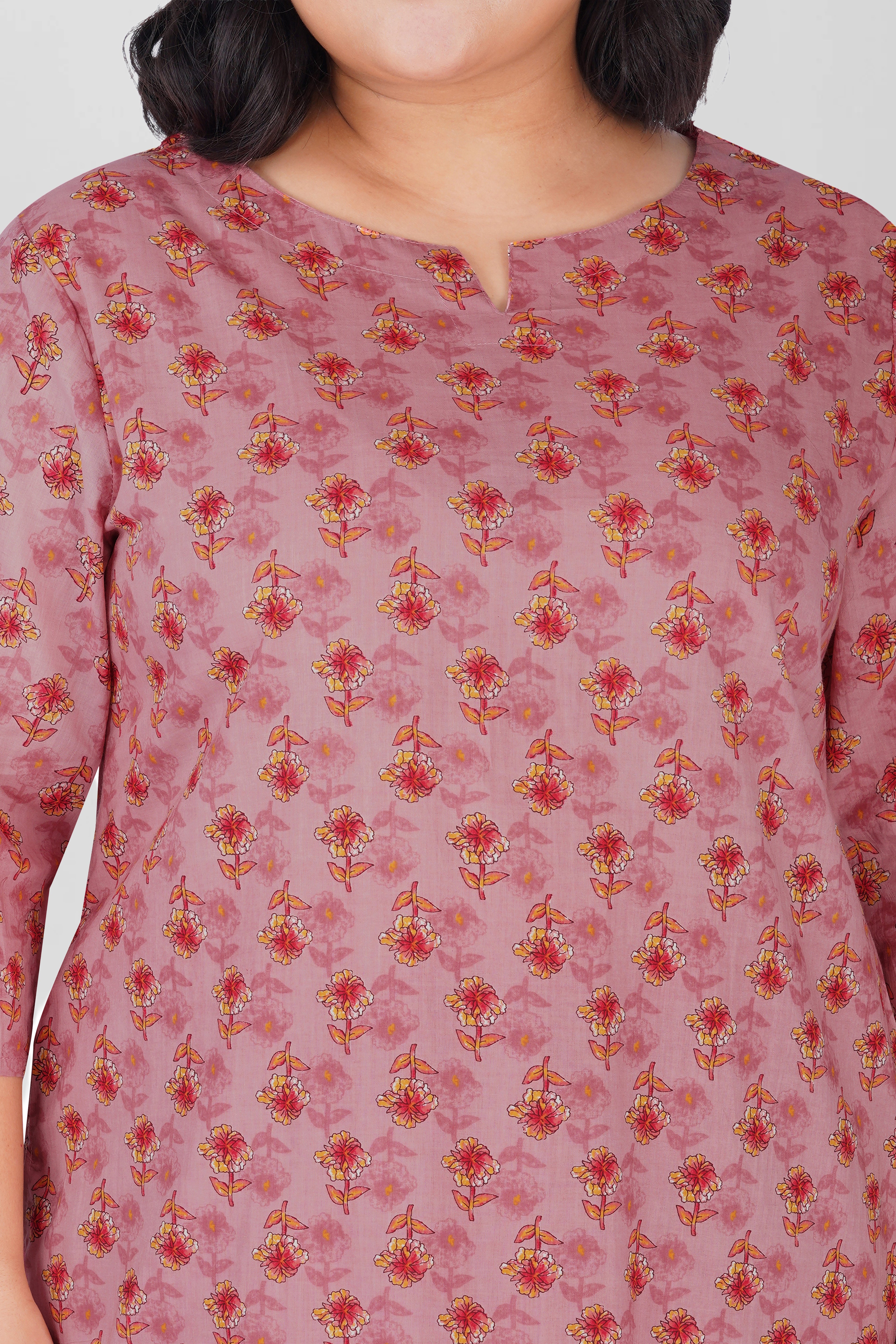 Creamy Berry Plus Size Cotton Printed Pyjama Set