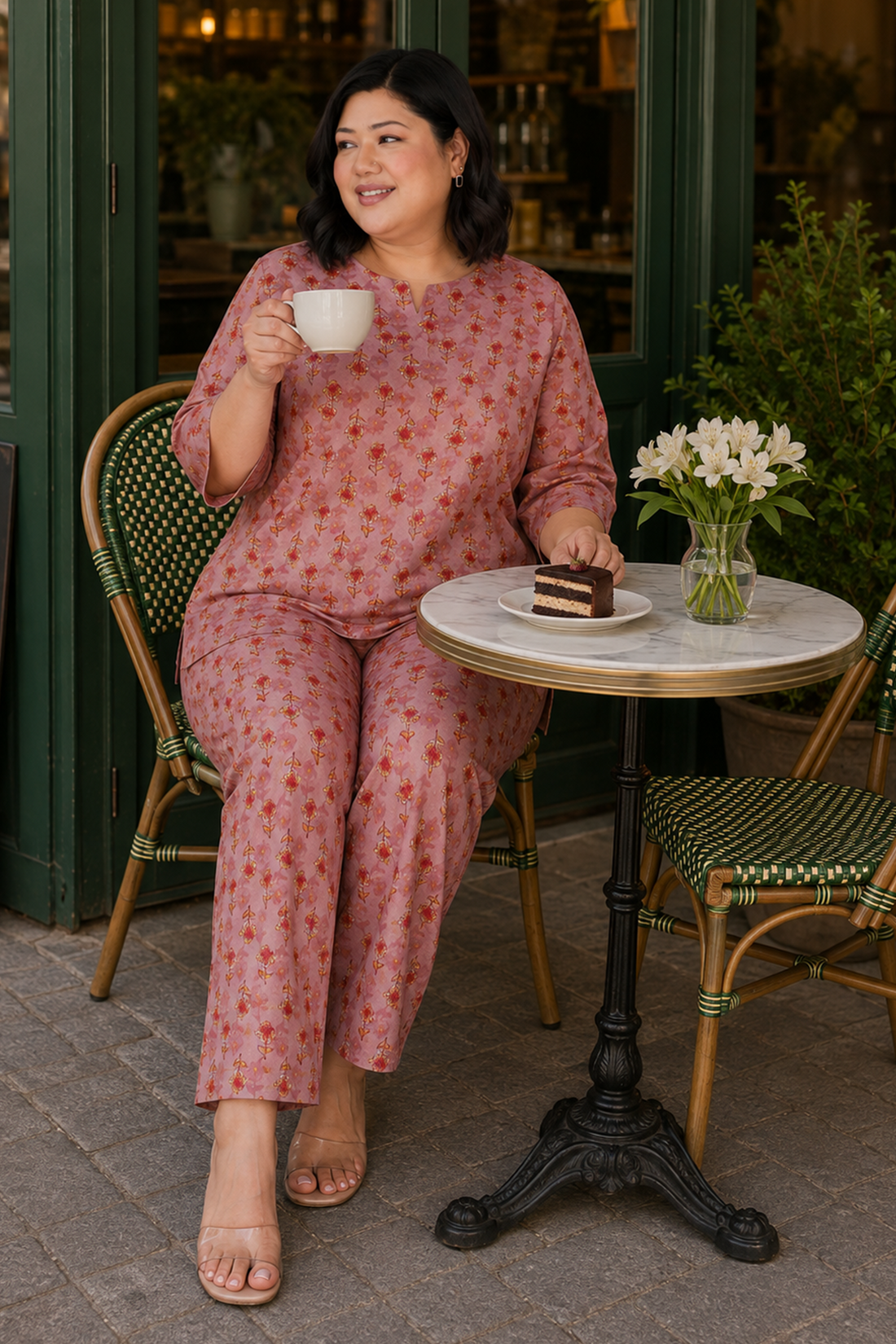 Creamy Berry Plus Size Cotton Printed Pyjama Set