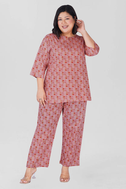 Creamy Berry Plus Size Cotton Printed Pyjama Set