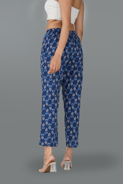 Dark Midnight Blue Cotton Printed Bottom