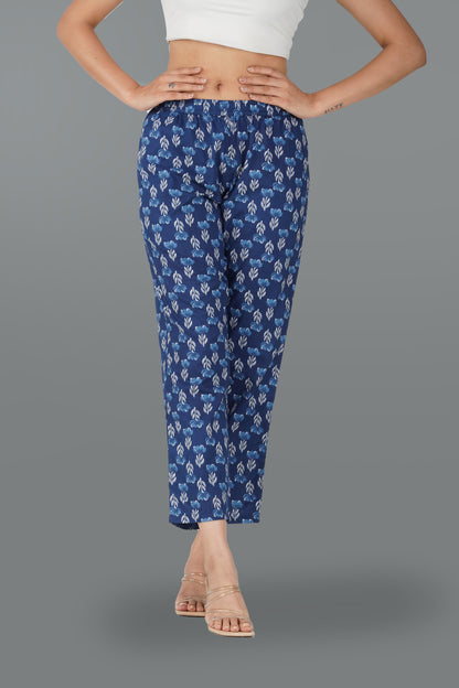 Dark Midnight Blue Cotton Printed Bottom