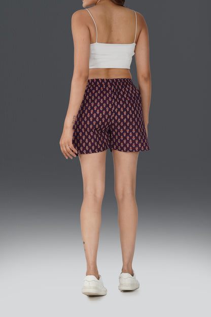 Deep Purple Cotton Printed Shorts