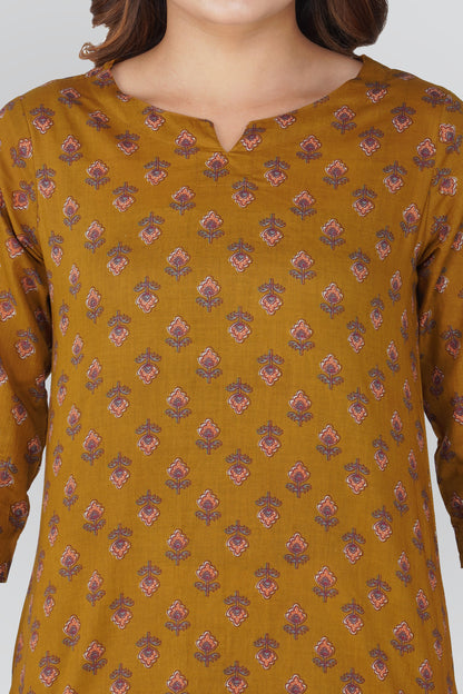 Dark Mustard Cotton Printed Pyjama Set