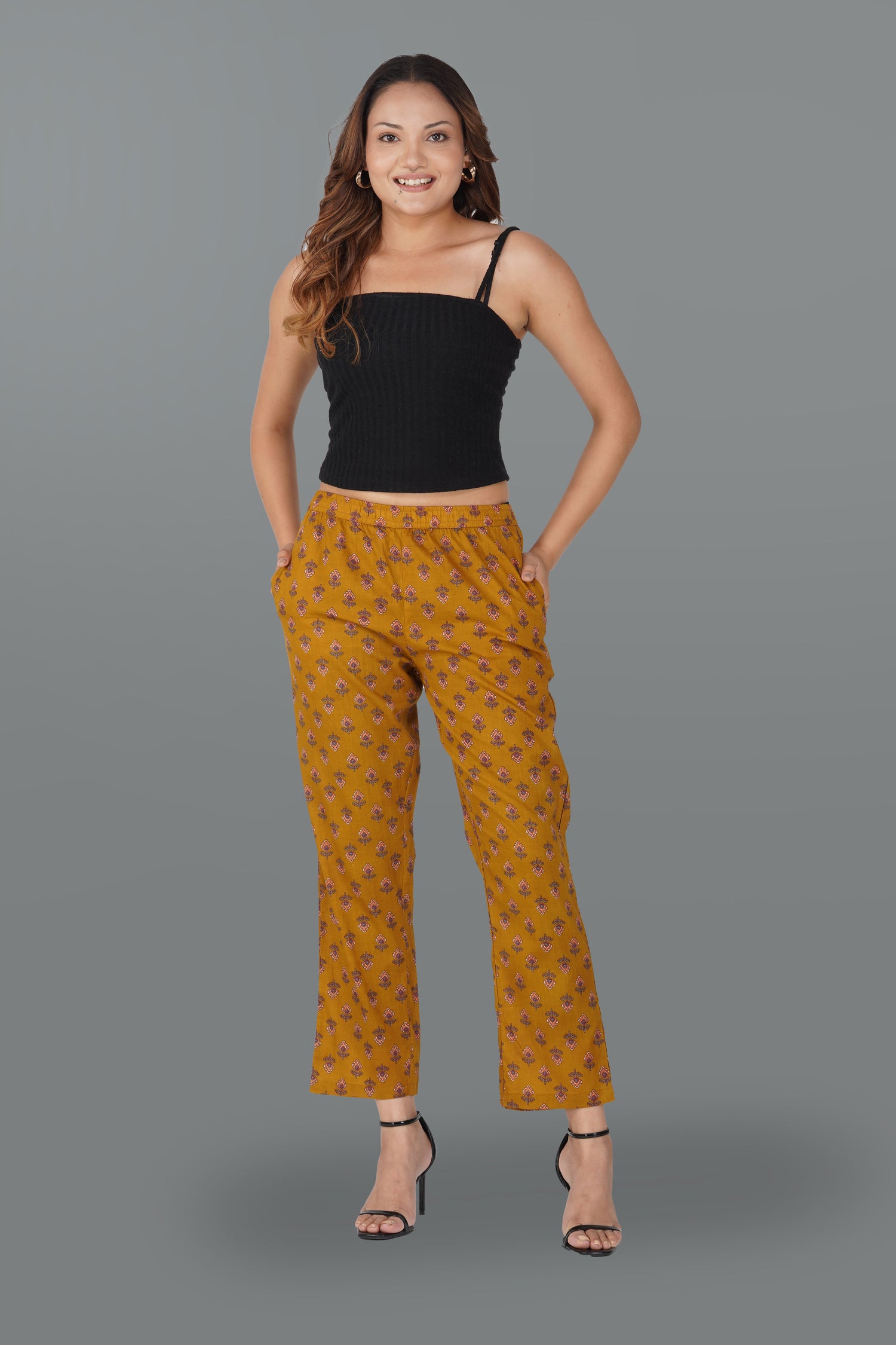 Dark Mustard Cotton Printed Bottom