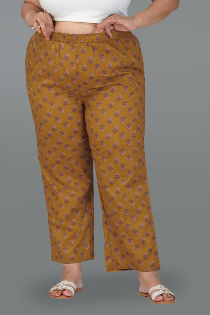 Dark Mustard Plus Size Cotton Printed Bottom