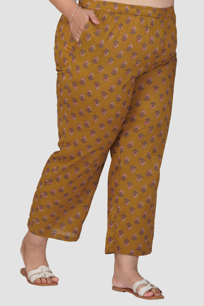 Dark Mustard Plus Size Cotton Printed Bottom