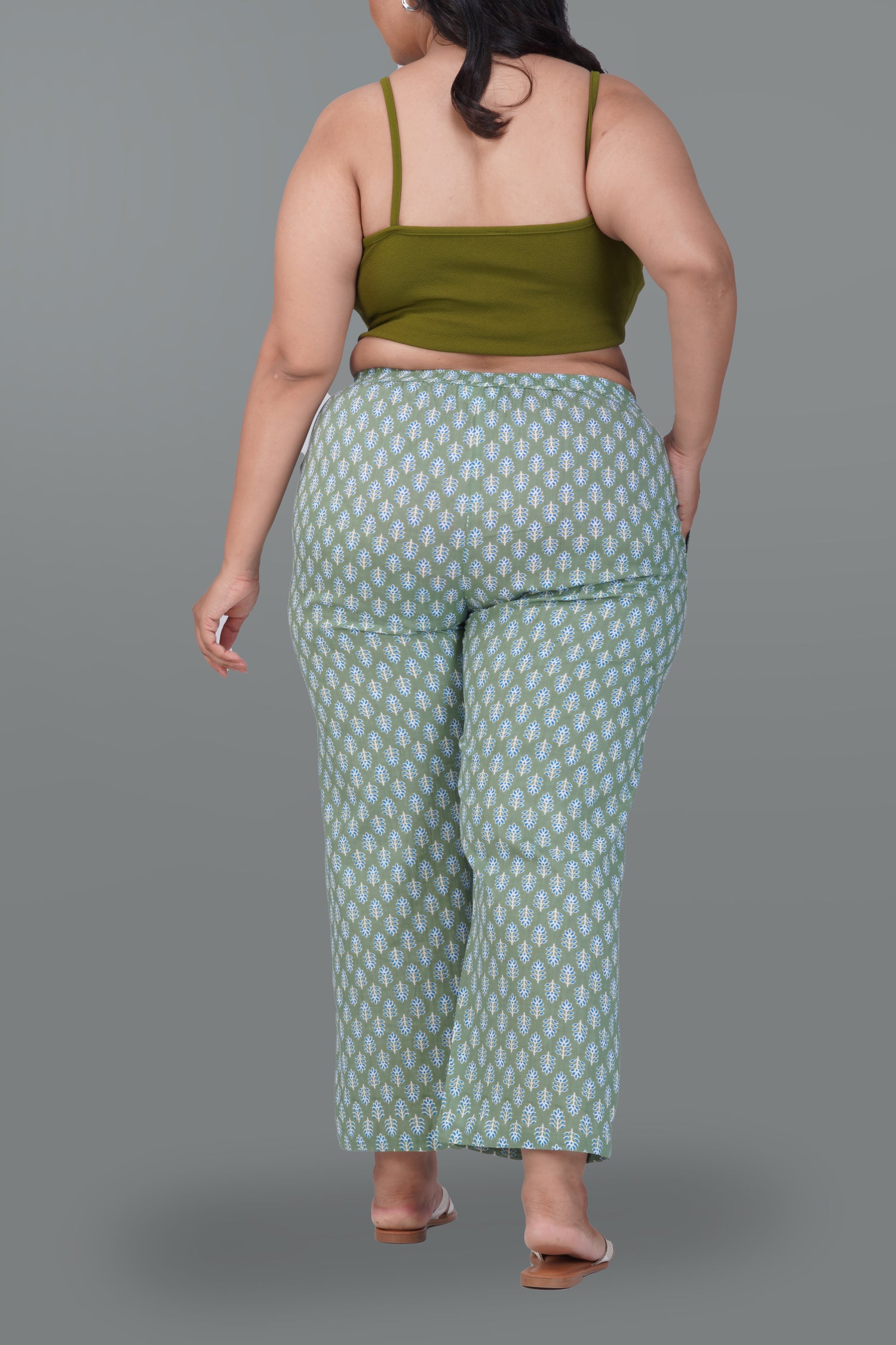 Dark Sea Green Plus Size Cotton Printed Bottom