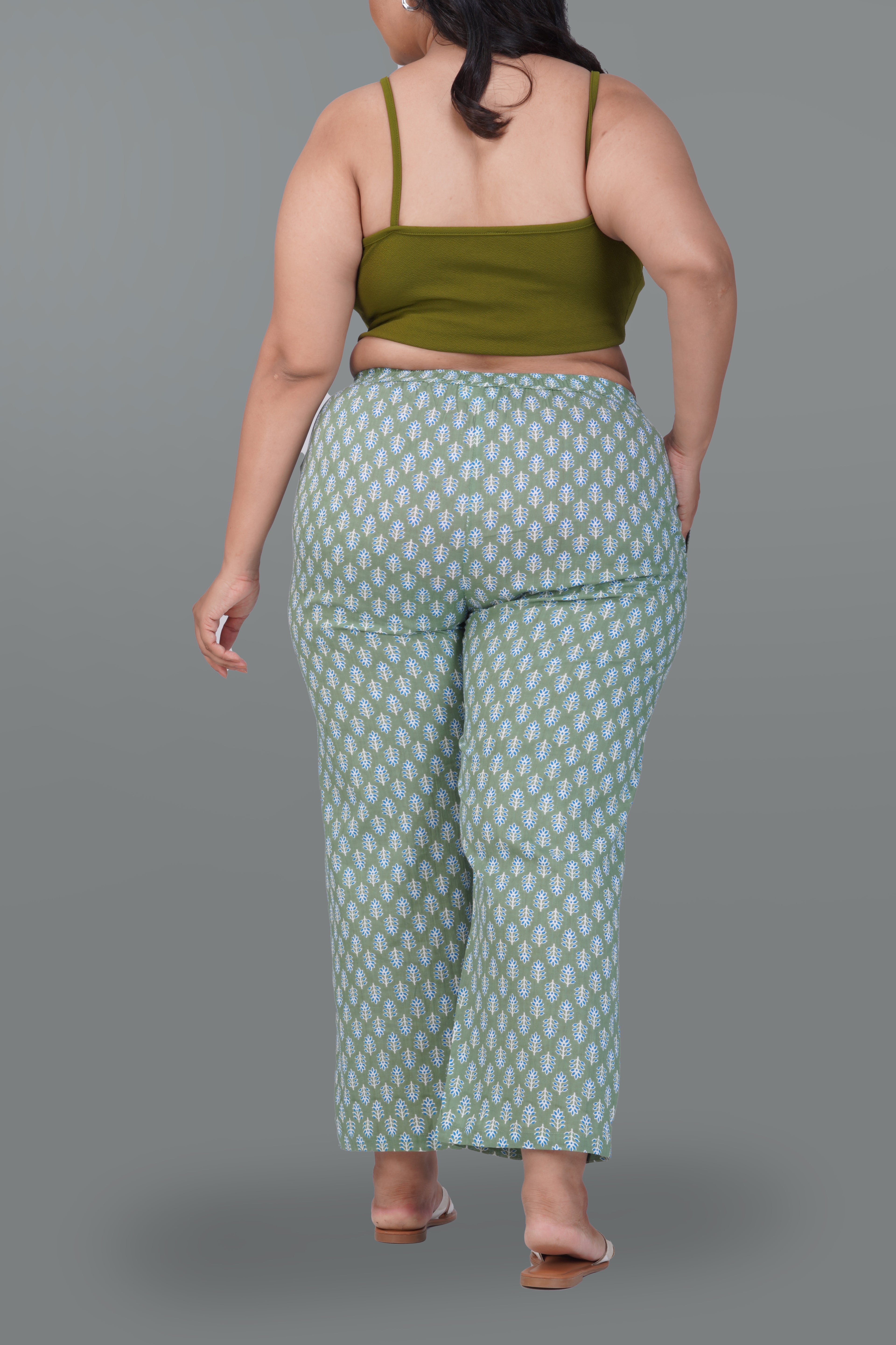 Dark Sea Green Plus Size Cotton Printed Bottom