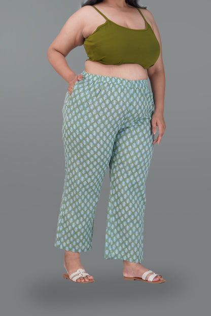 Dark Sea Green Plus Size Cotton Printed Bottom