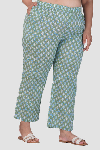 Dark Sea Green Plus Size Cotton Printed Bottom