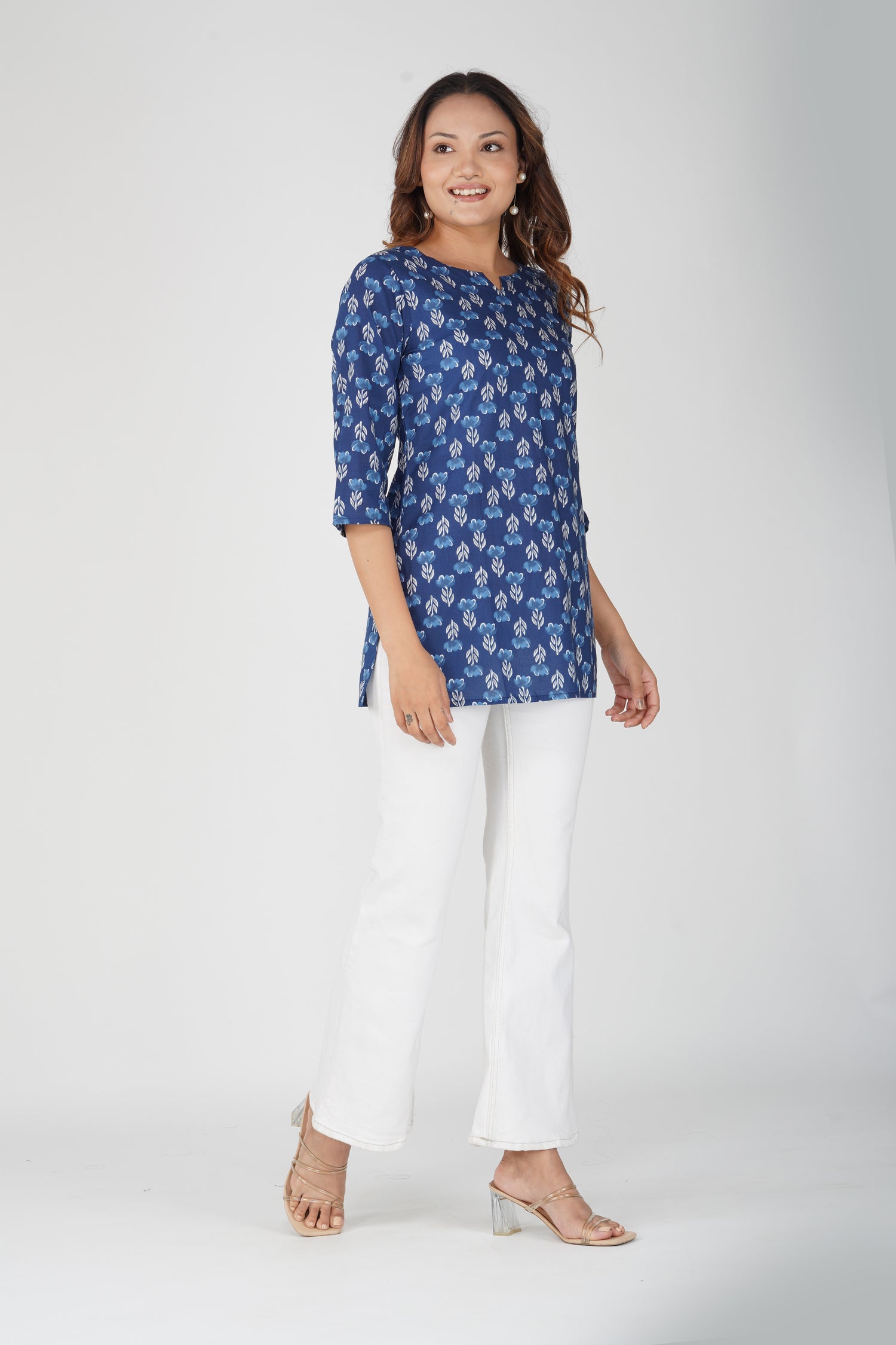 Dark Midnight Blue Cotton Printed Kurti