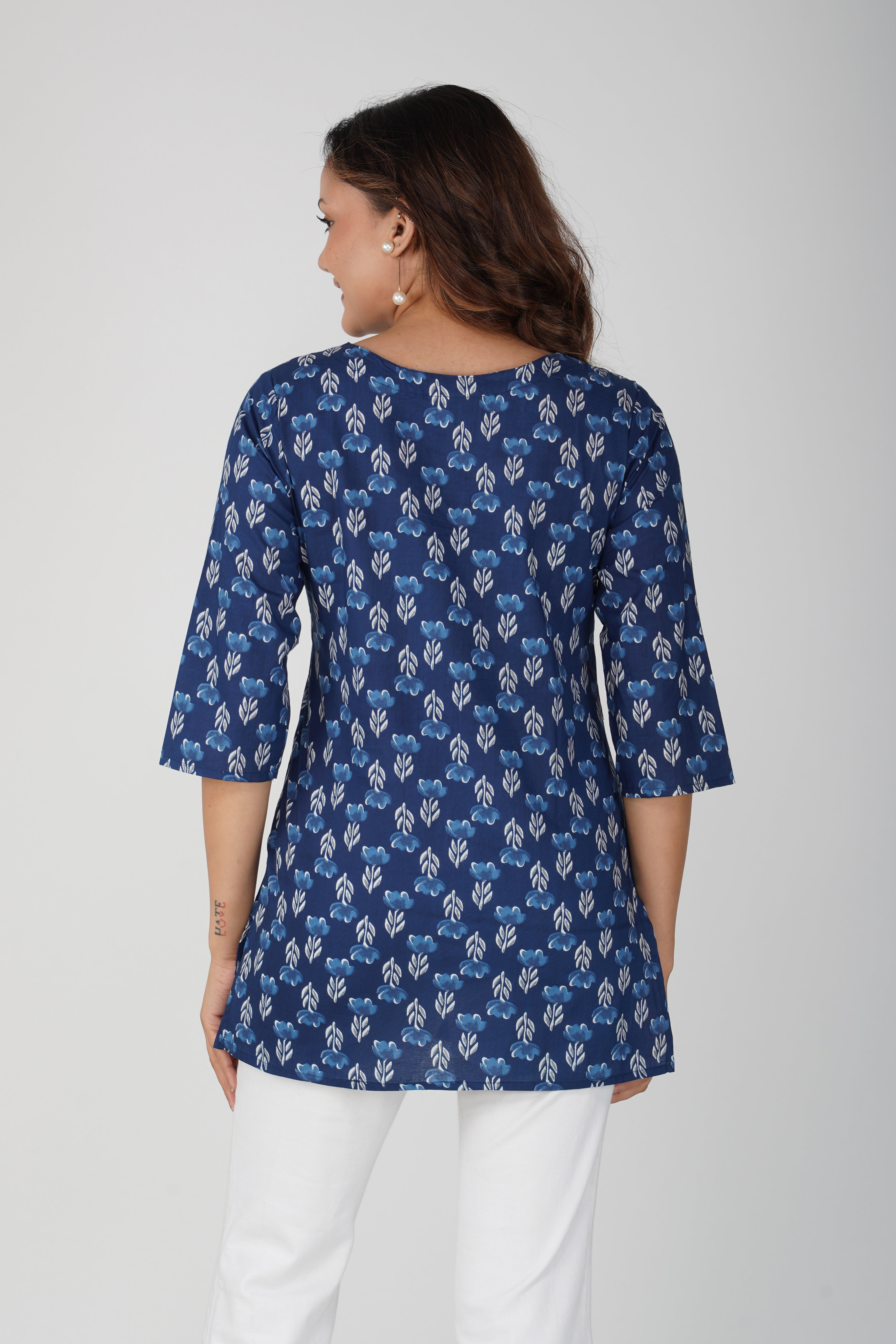 Dark Midnight Blue Cotton Printed Kurti