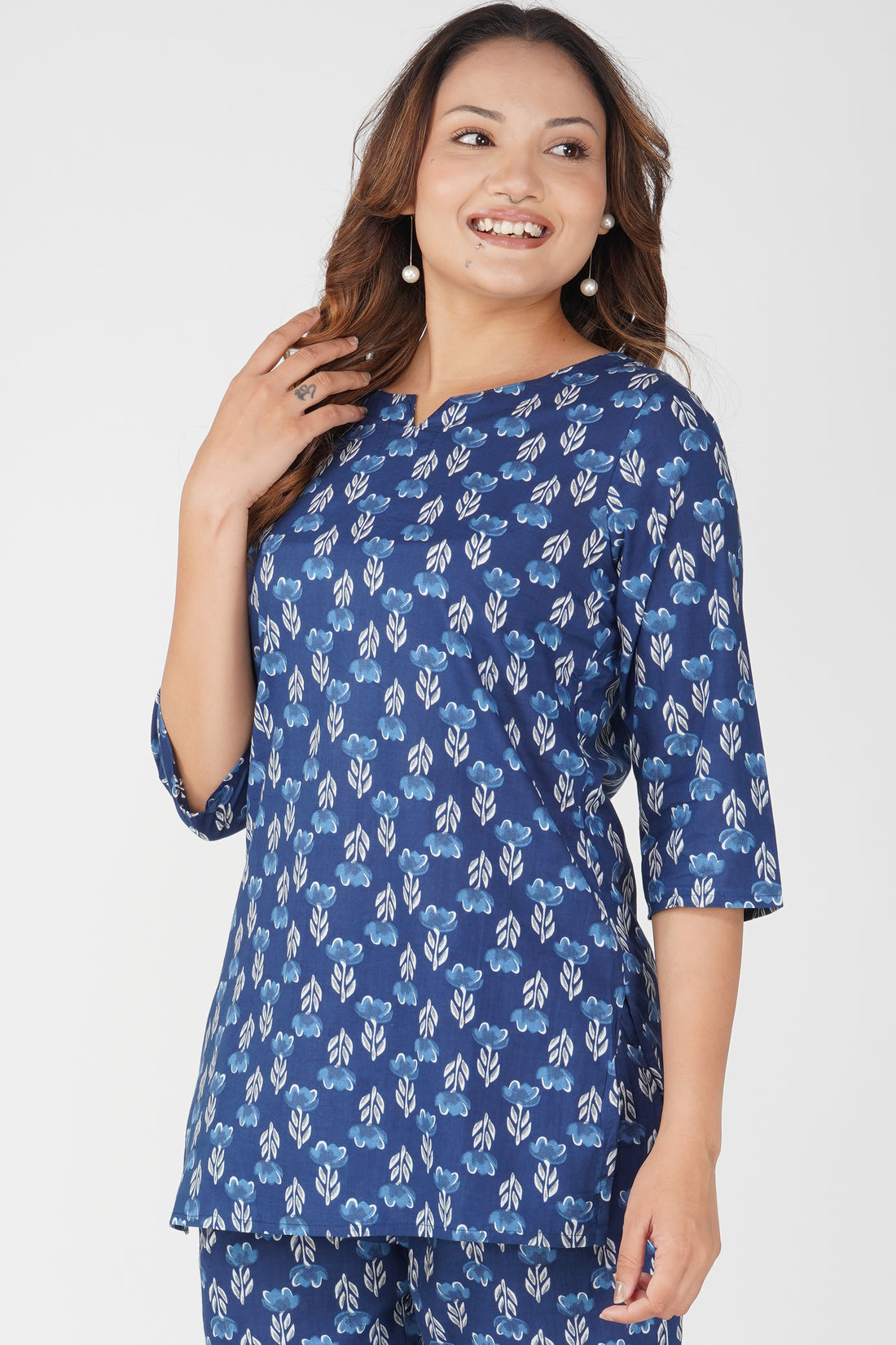 Dark Midnight Blue Cotton Printed Pyjama Set