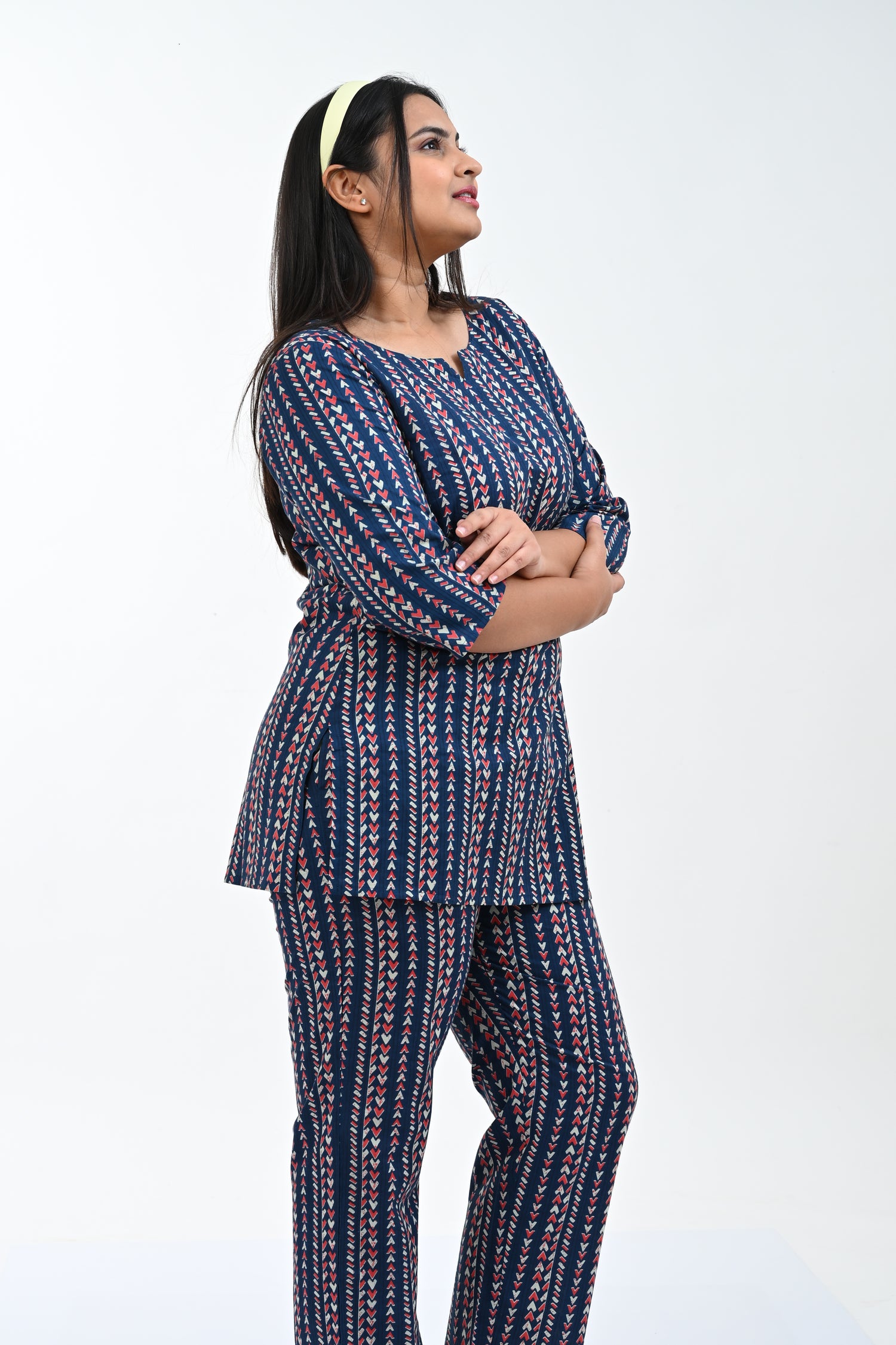 Dark Navy Cotton Printed Pyjama Set