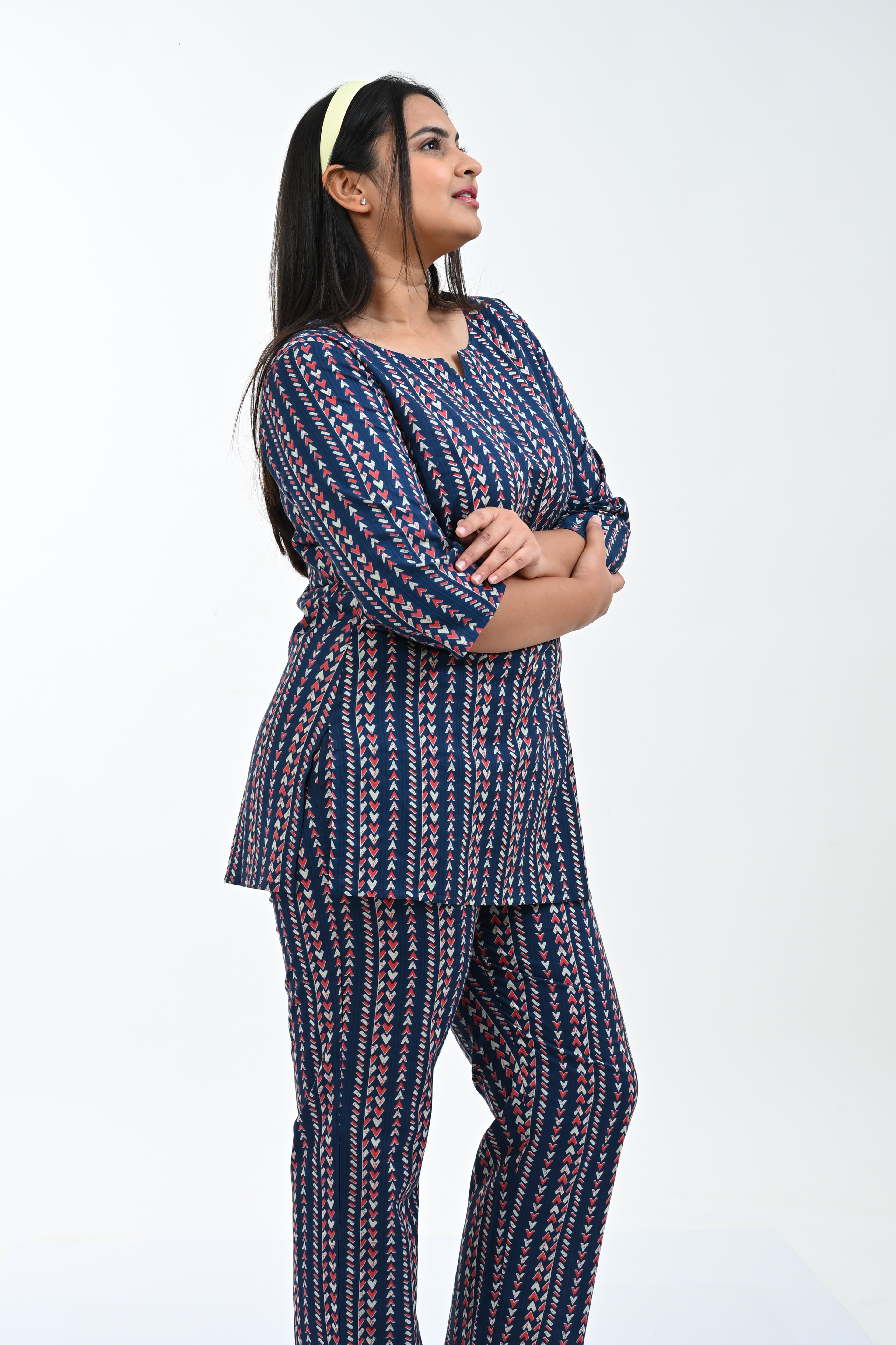 Dark Navy Cotton Printed Pyjama Set