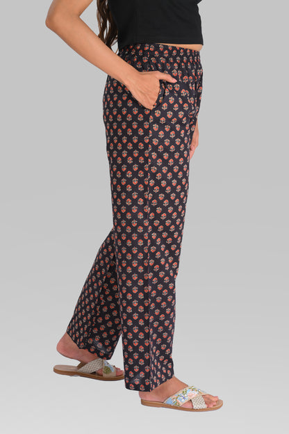 Dark Blue Black Cotton Printed Kurta Set