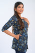 Dark Blue Cotton Printed Short Kurti