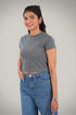 Dark Grey Cotton Crop Crew Neck T-Shirt