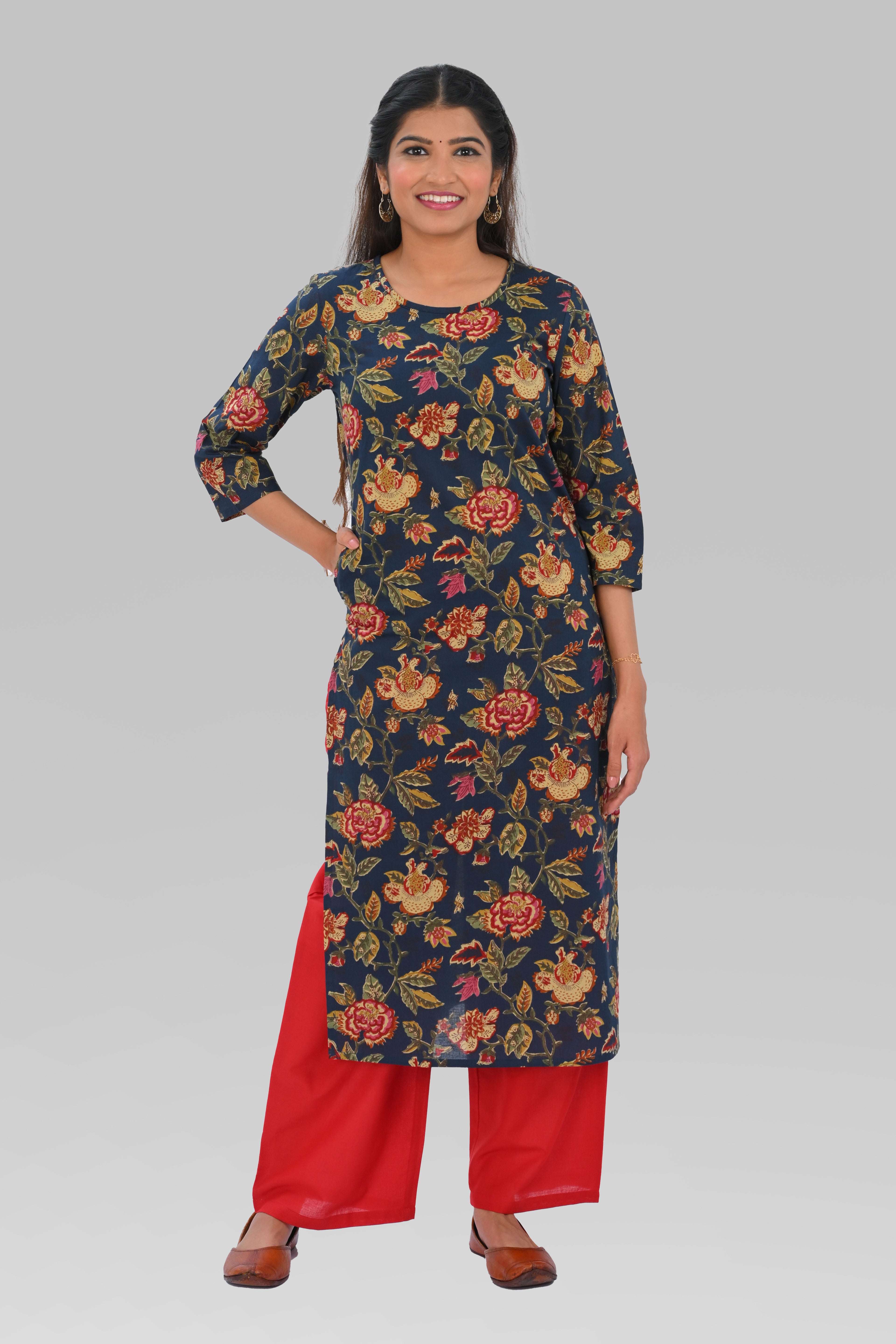 Dark Imperial Blue Cotton Printed Kurta Set