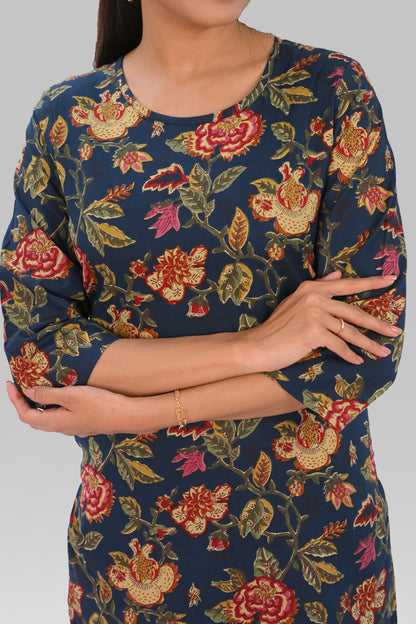Dark Imperial Blue Cotton Printed Kurta Set