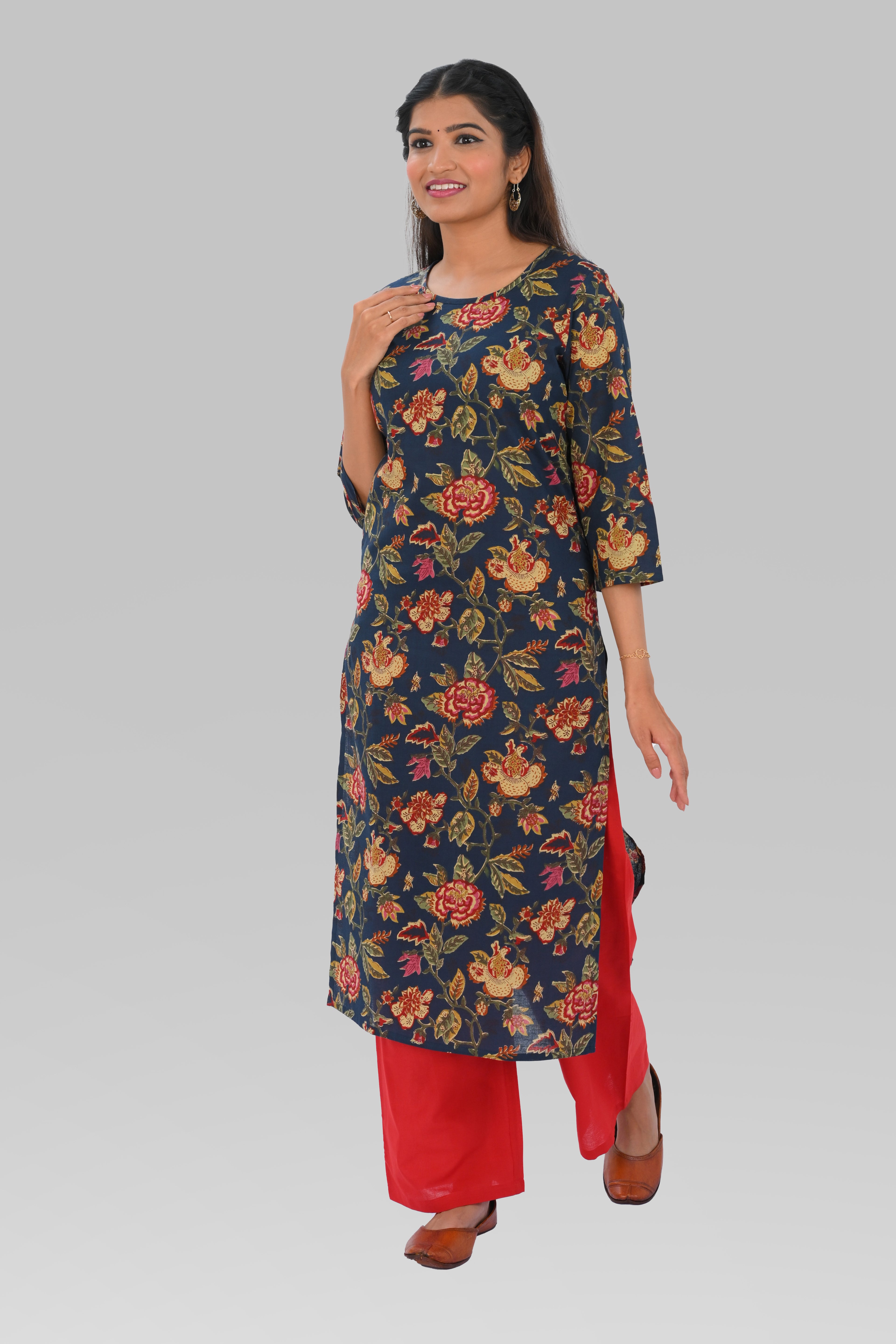 Dark Imperial Blue Cotton Printed Kurta Set