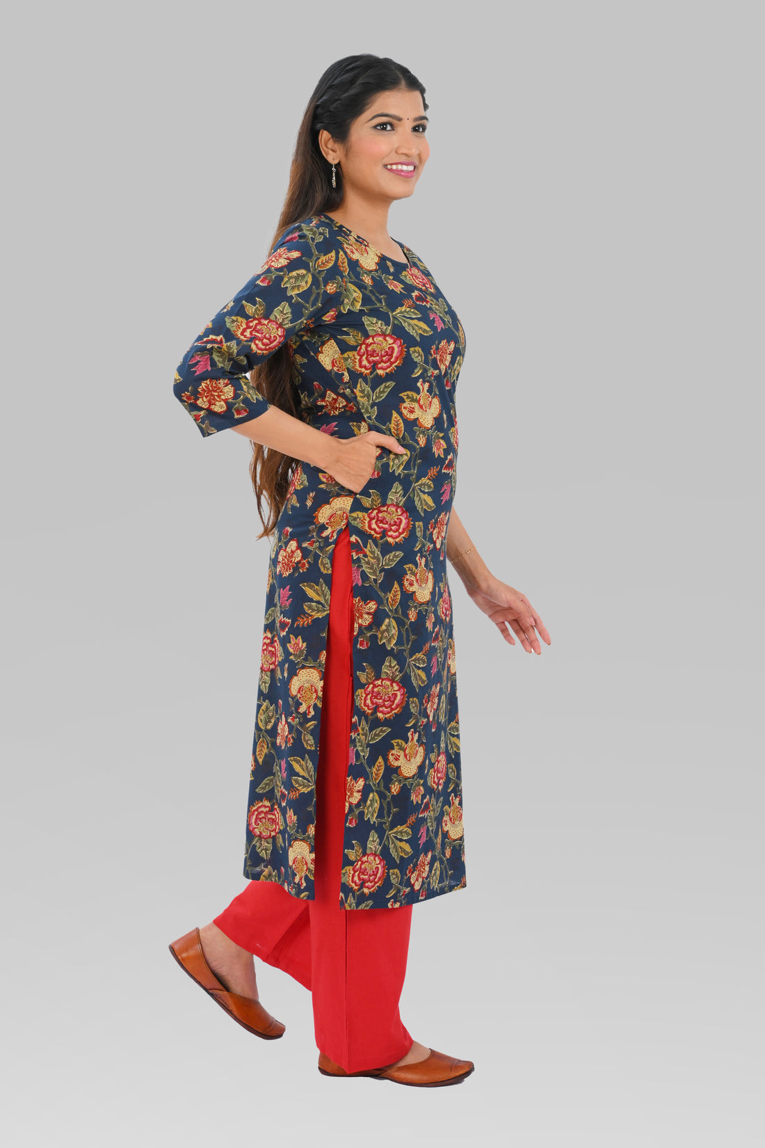 Dark Imperial Blue Cotton Printed Kurta Set