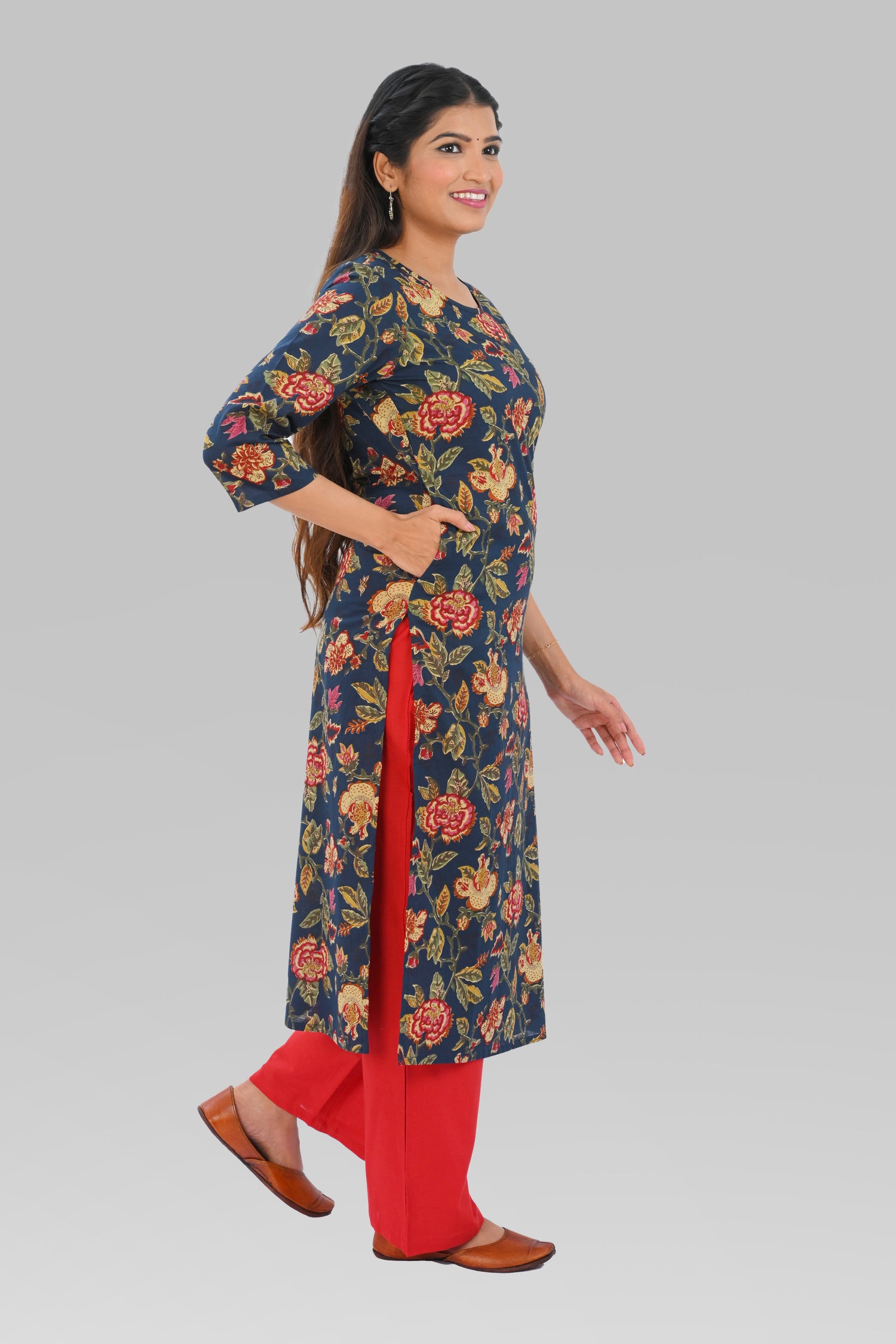 Dark Imperial Blue Cotton Printed Kurta Set