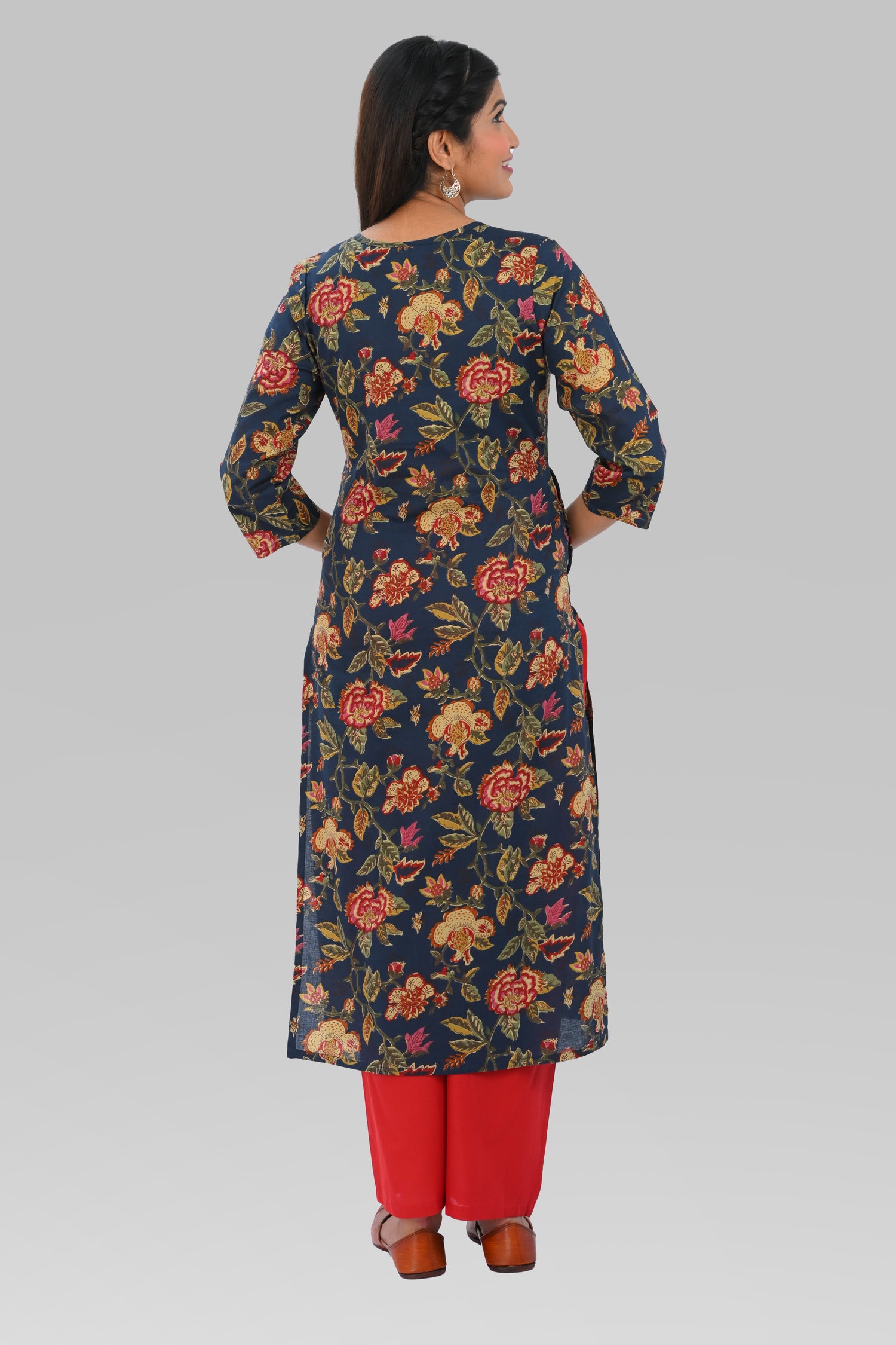 Dark Imperial Blue Cotton Printed Kurta Set