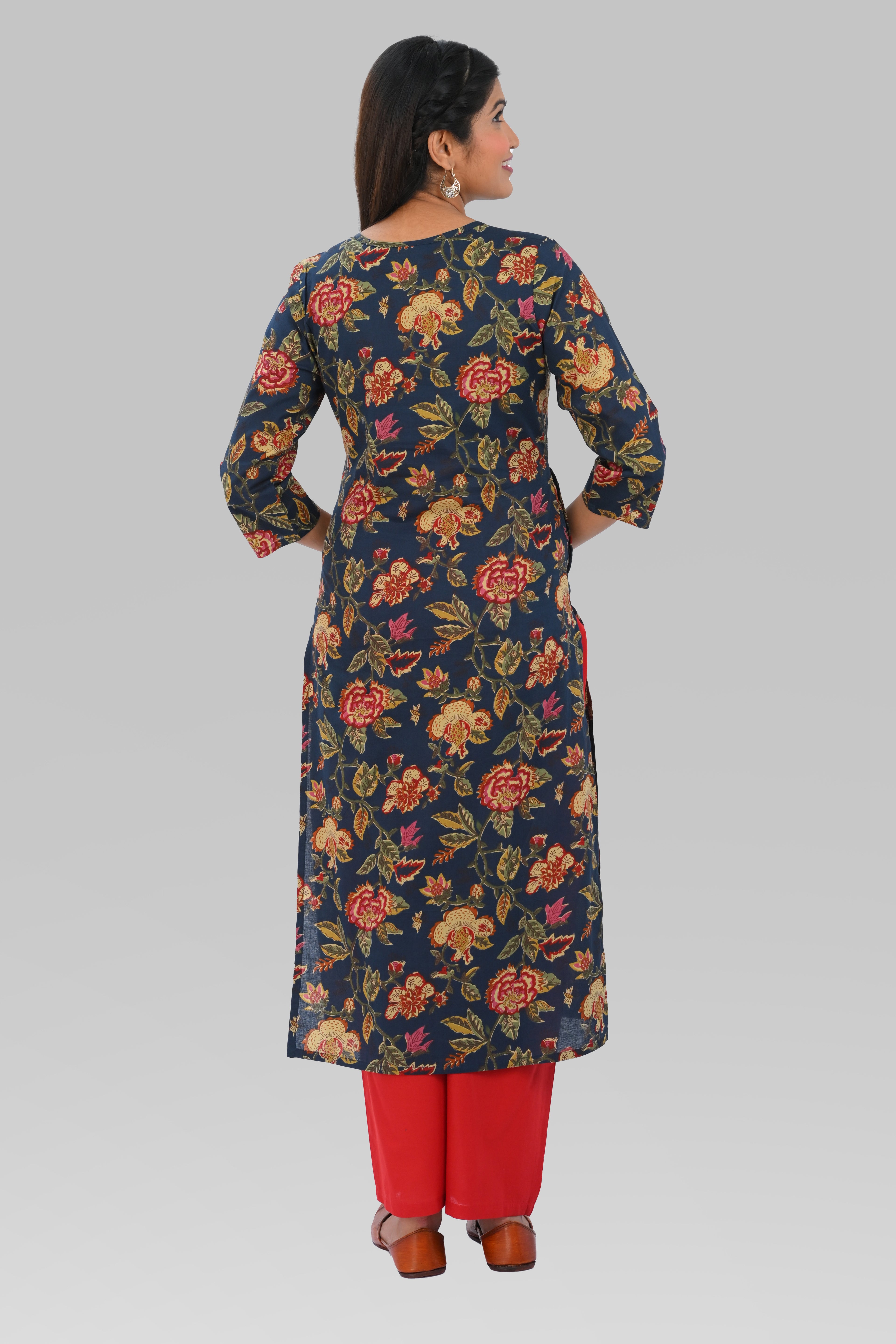 Dark Imperial Blue Cotton Printed Kurta Set