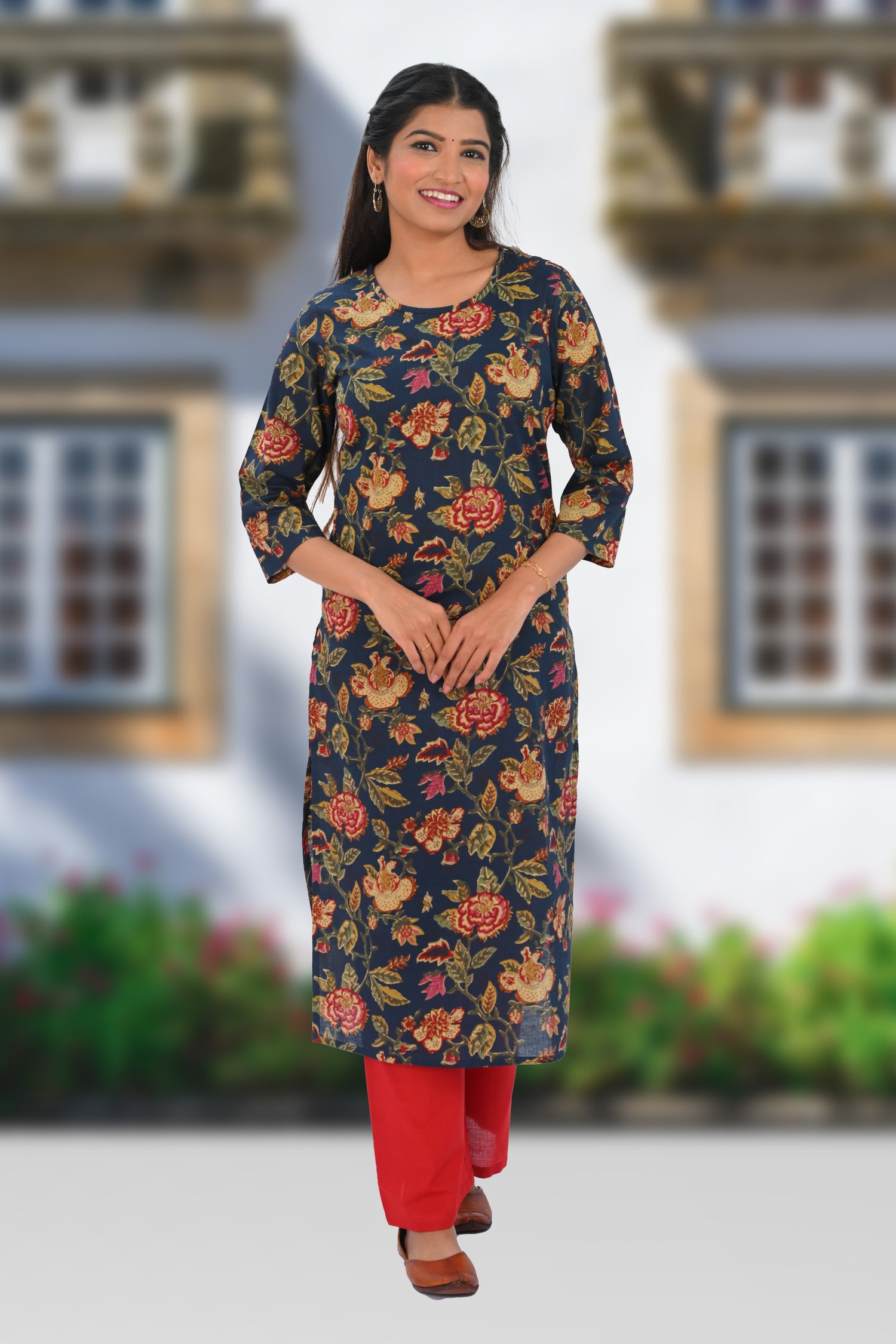 Dark Imperial Blue Cotton Printed Kurta Set