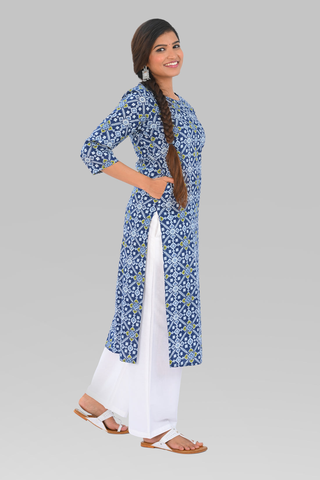 Dark Midnight Blue Cotton Printed Kurta Set