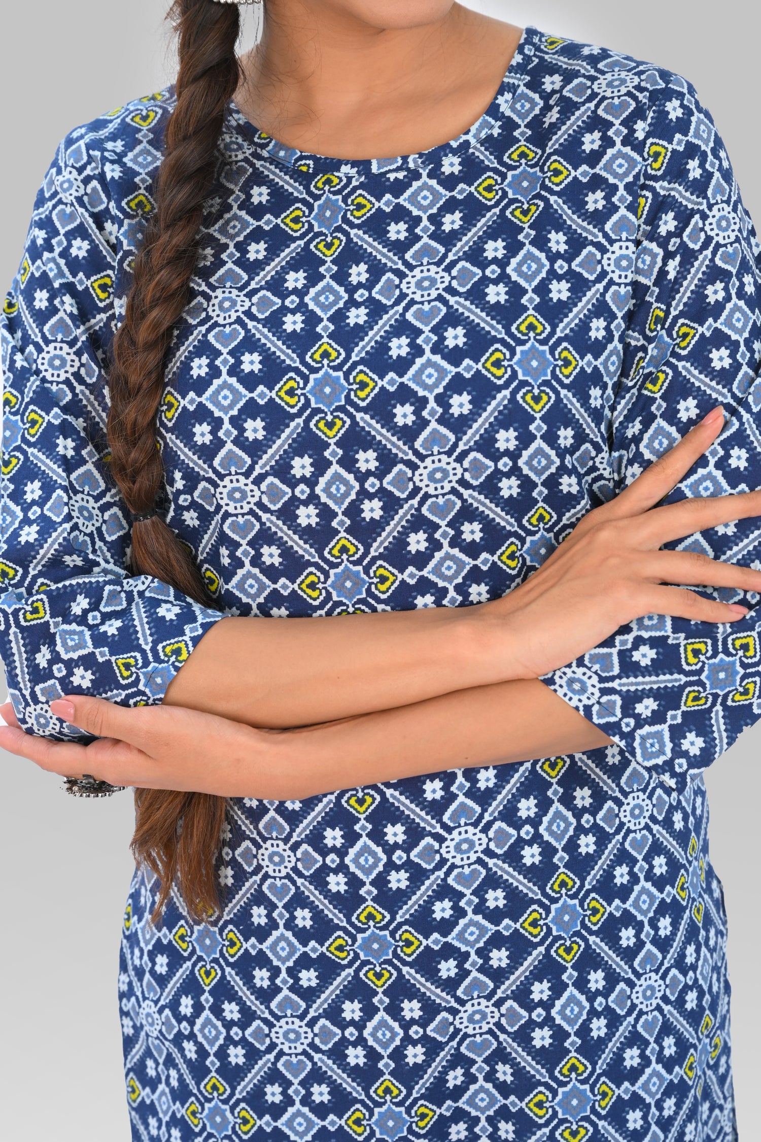 Dark Midnight Blue Cotton Printed Kurta Set