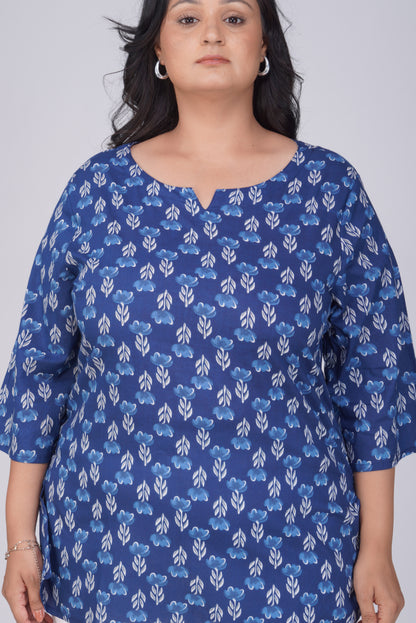 Dark Midnight Blue Plus Size Cotton Printed Kurti